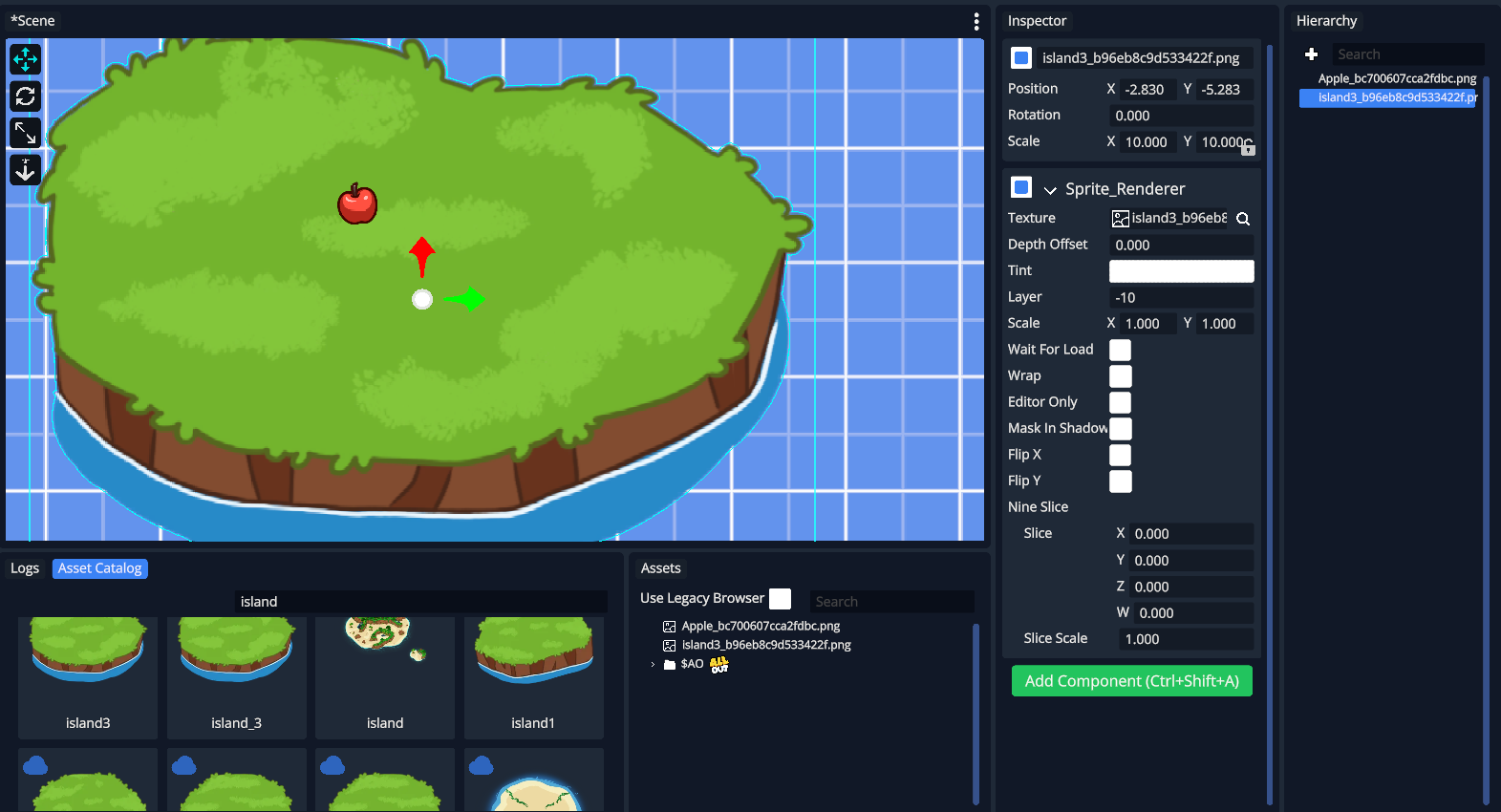 Island rendering layer set in the Inspector