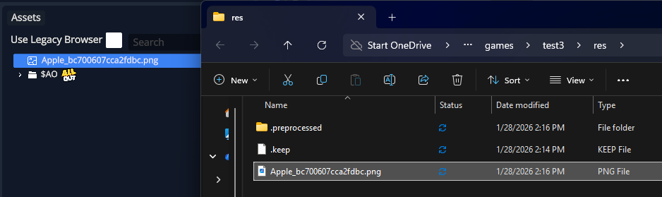 Project files in the Assets panel