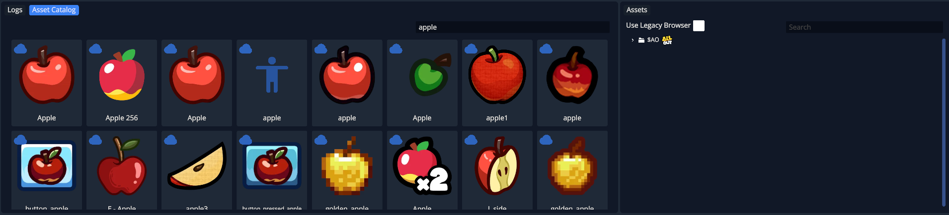 Asset Catalog and Assets panels