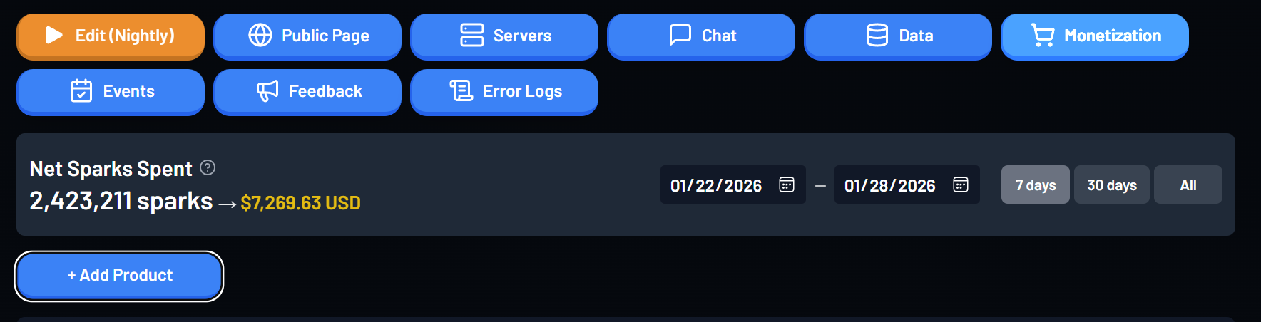 Add Product form in the Monetization tab