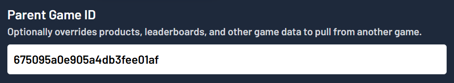 Parent Game ID field in game settings