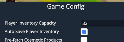 Player inventory settings in Game Config